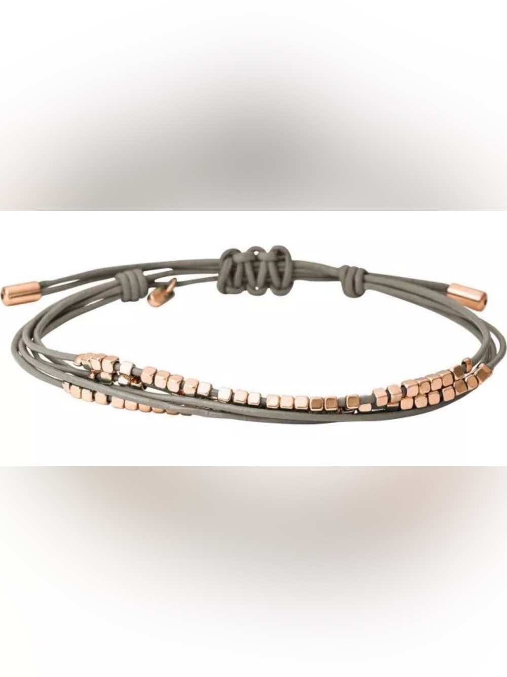 Fossil Vintage Grey Leather Wrap Bracelet with Rose Gold Beads